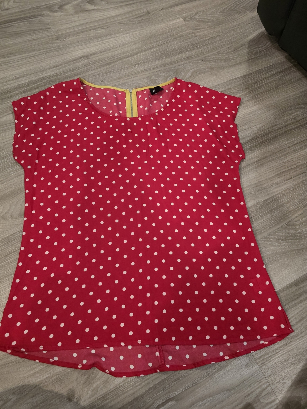 bobeau Pink Polka Dot Cap Sleeve Blouse with Yellow Trim